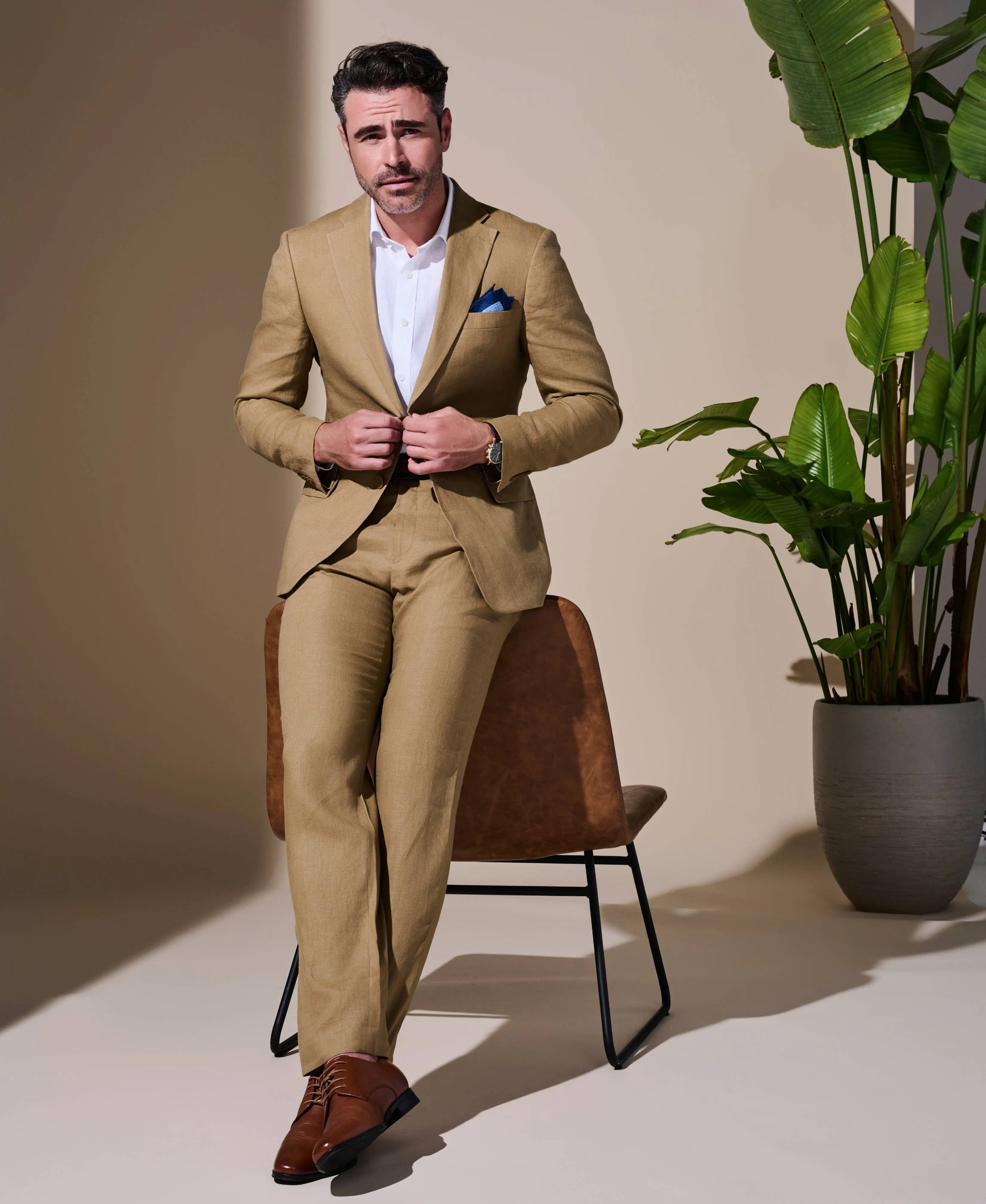 100% Linen Solid Flat Front Pant