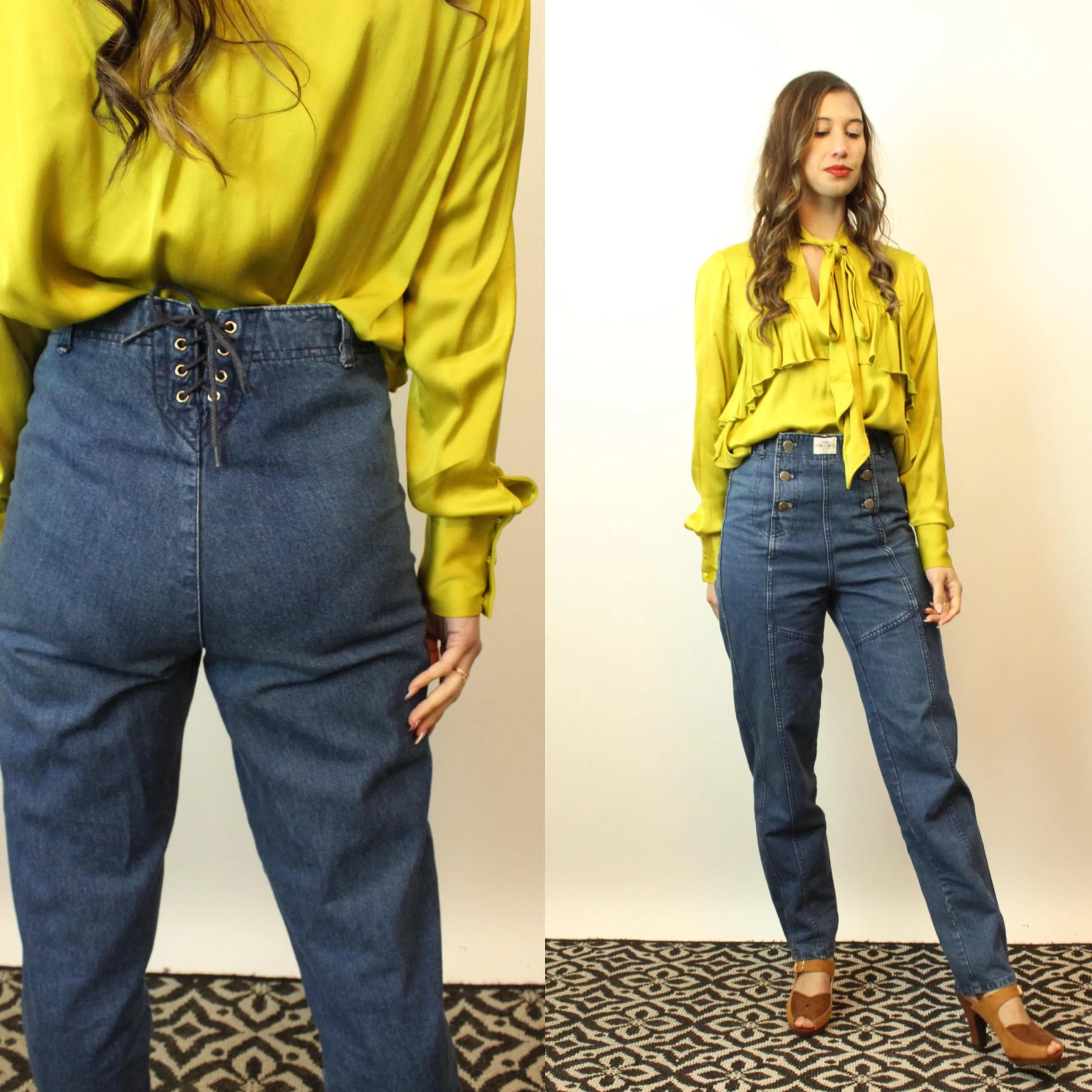 1970s CHEMIN DE FER lace up sailor jeans denim 30" waist | new fall winter
