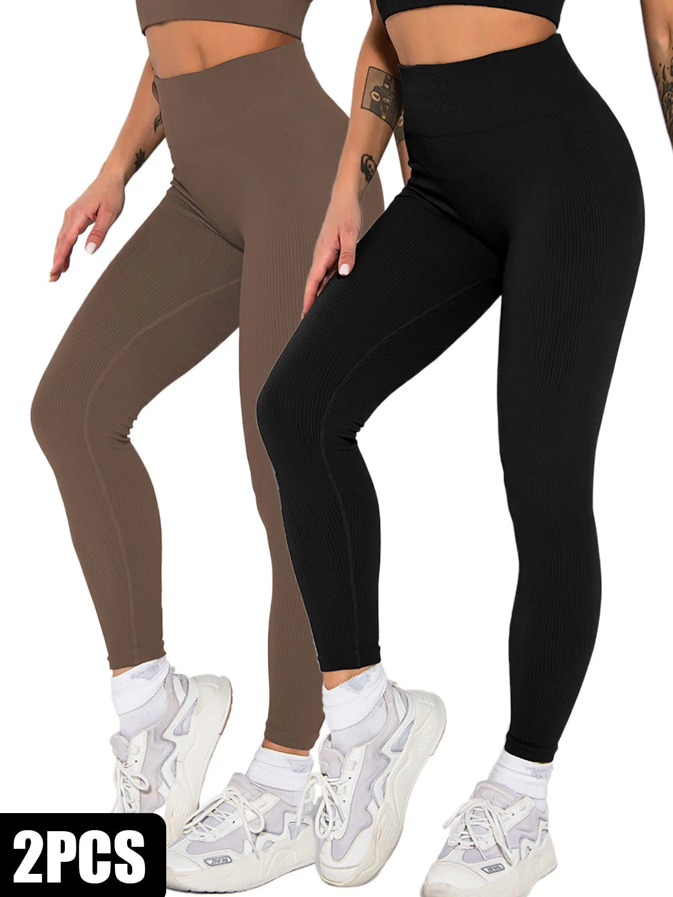 2-Pack Women's Seamless Ribbed Yoga Pants – Soft, Slimming, High-Waisted Gym Leggings for Fitness & Sport