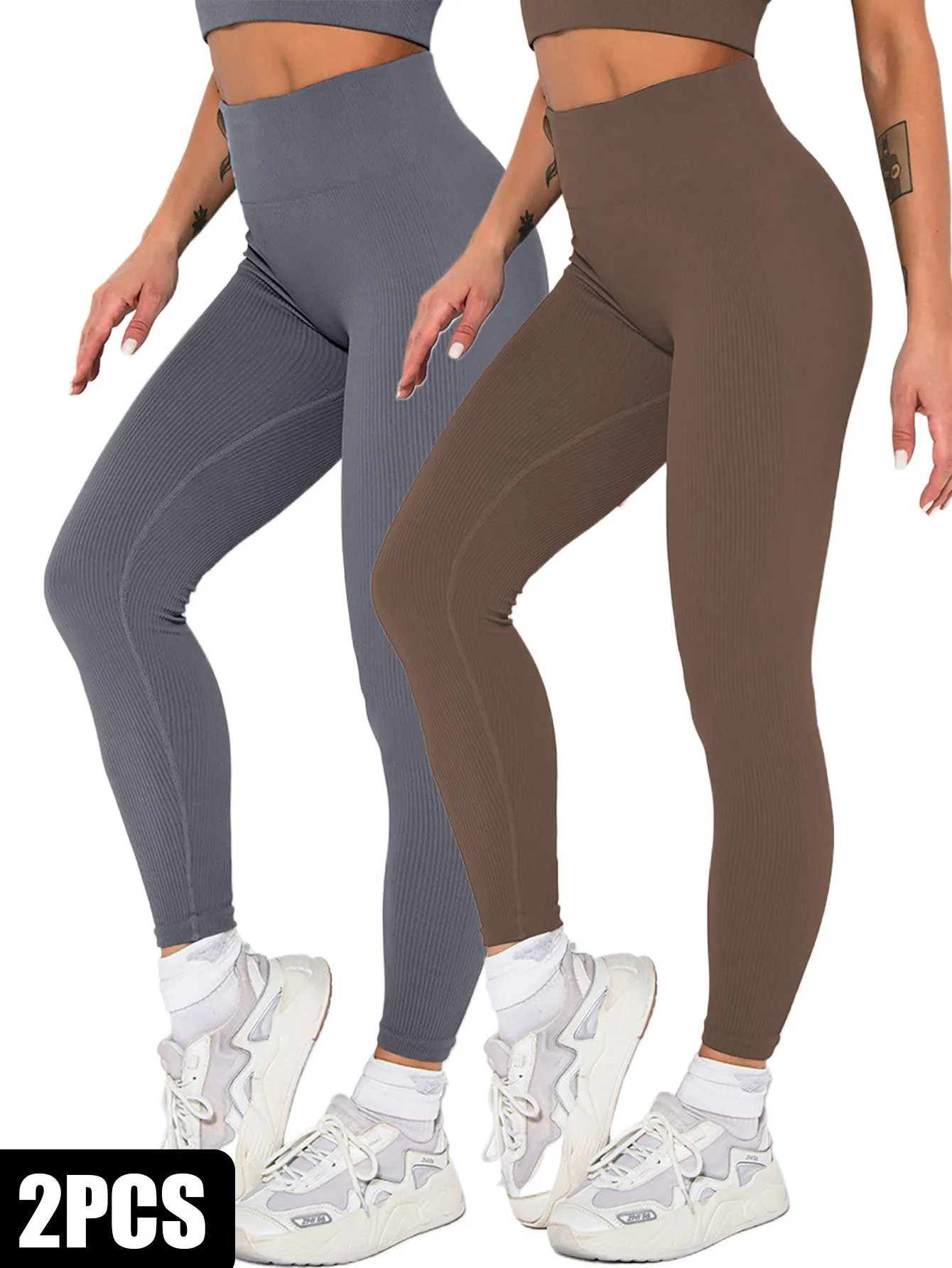 2-Pack Women's Seamless Ribbed Yoga Pants – Soft, Slimming, High-Waisted Gym Leggings for Fitness & Sport