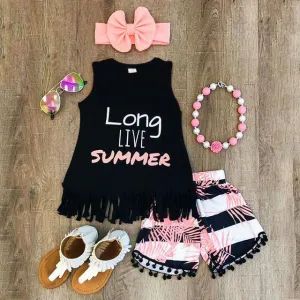 2 Pieces Girls Sleeveless T Shirt Shorts Pants Outfit Clothing Set