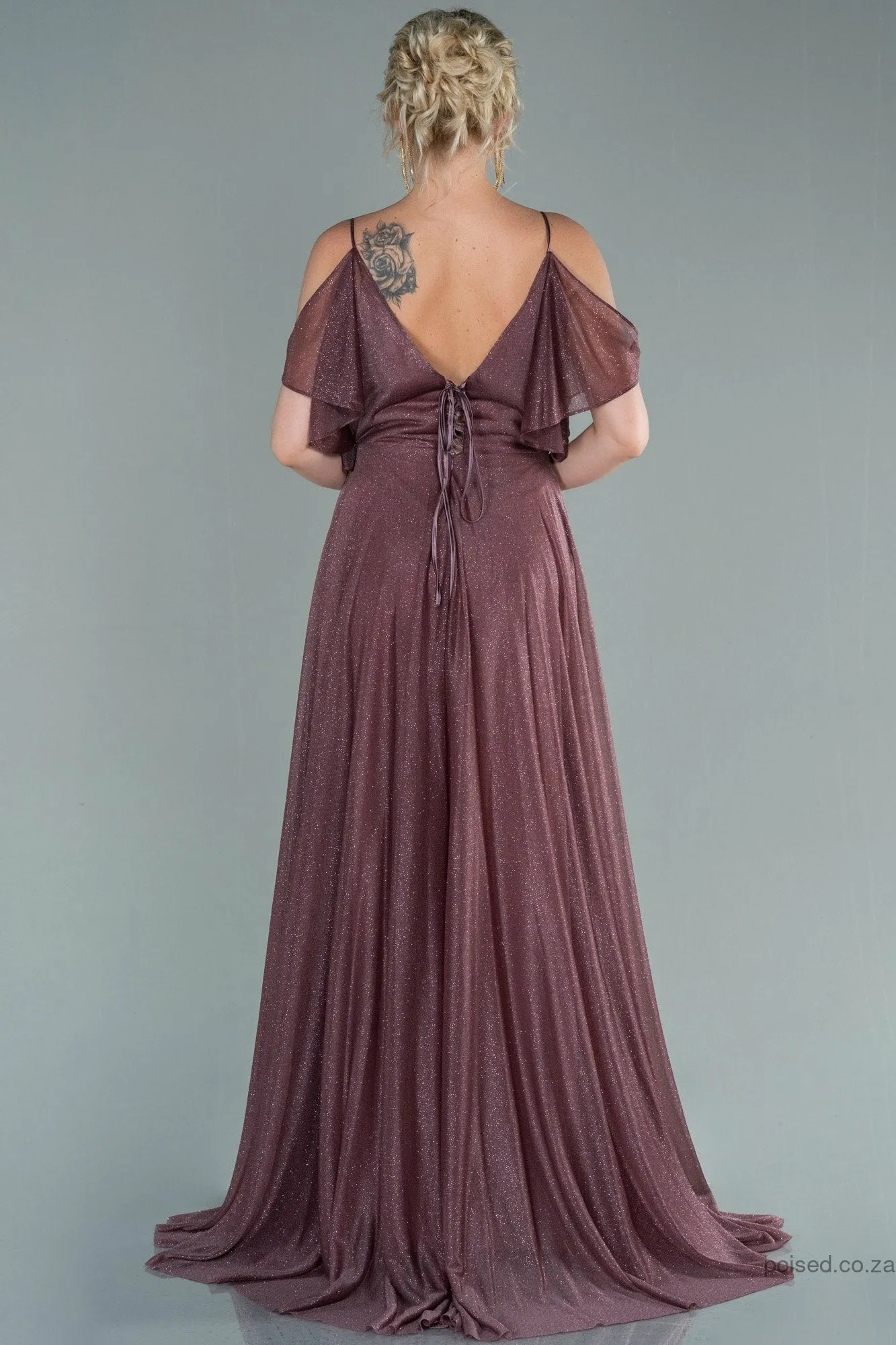 29929 Dusty Rose Cold Shoulder Shimmer Tulle Dress