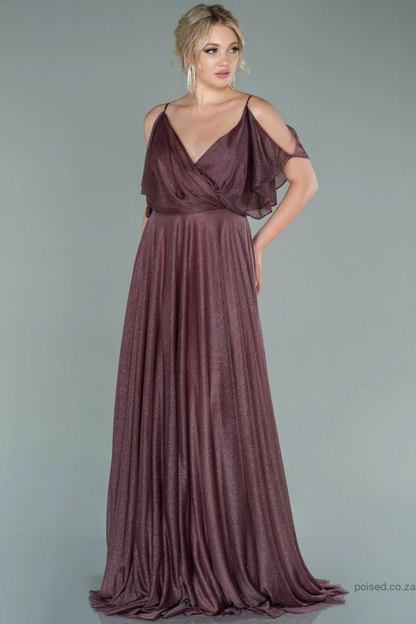29929 Dusty Rose Cold Shoulder Shimmer Tulle Dress