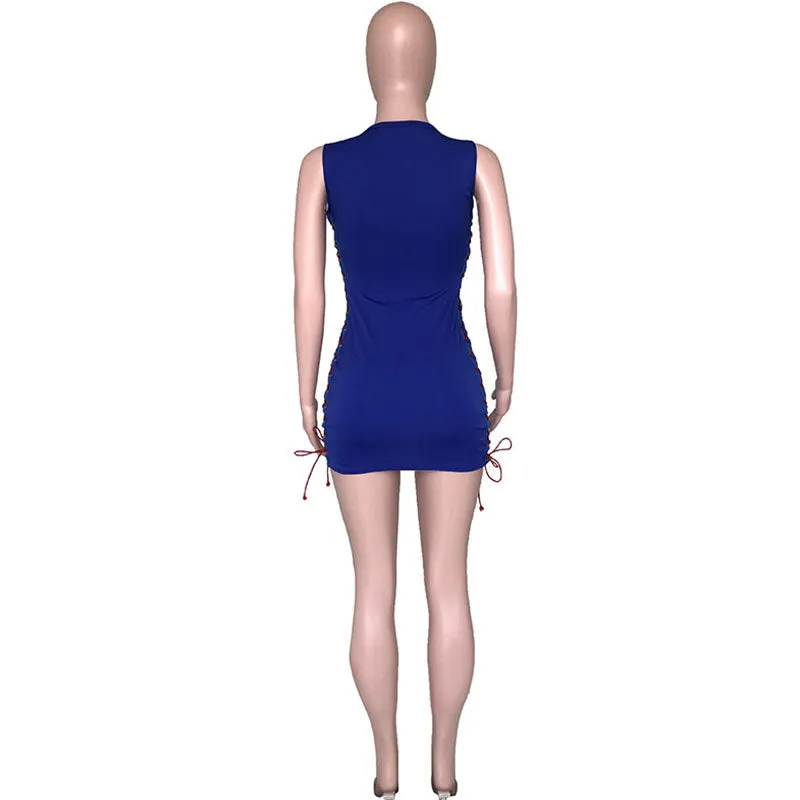 30 Pieces) Hollow Letter Print Sleeveless Mini Bodycon Dress