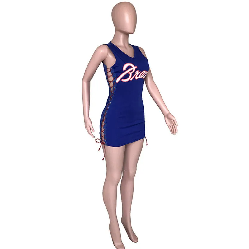 30 Pieces) Hollow Letter Print Sleeveless Mini Bodycon Dress