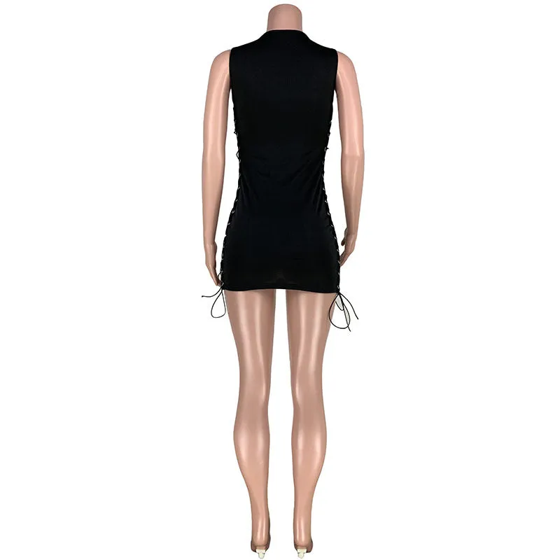 30 Pieces) Hollow Letter Print Sleeveless Mini Bodycon Dress
