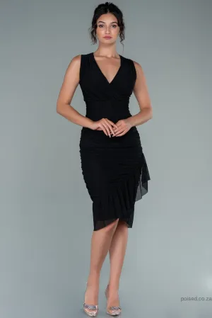30096 Black Draped Tulle Dress