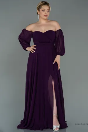 30188 Purple Off-Shoulder Chiffon Slit Dress
