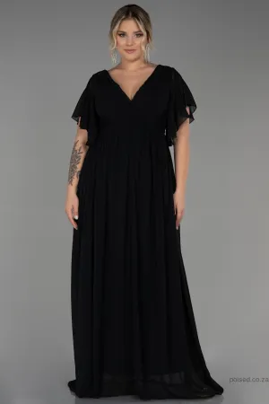 30234 Black Sheer Sleeve Empire Chiffon Dress