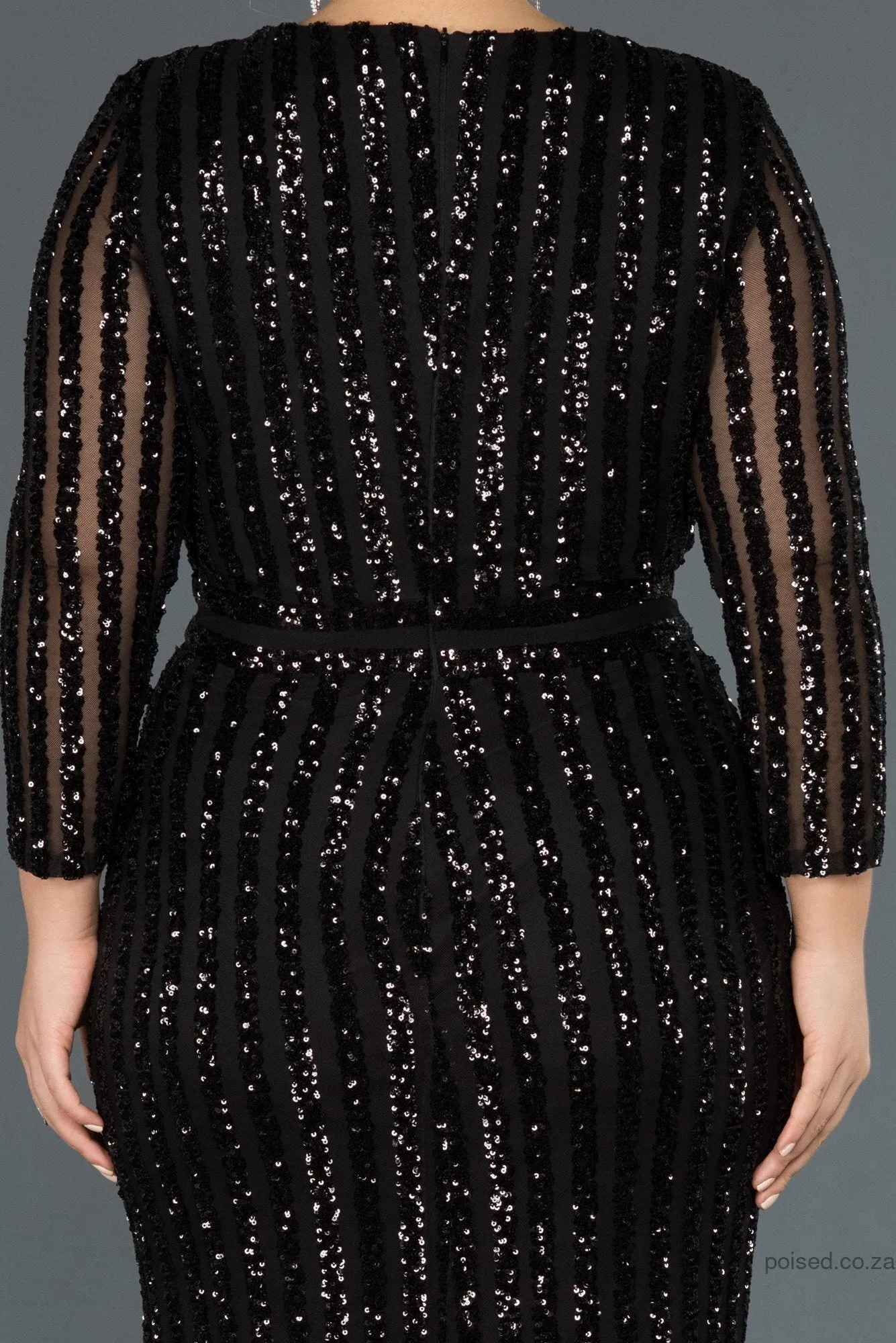 30259 Black Sequins Slit Mermaid Dress