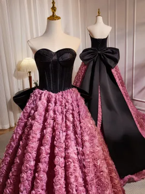 A Line Bow Tie Hepburn Style Flower Long Prom Dresses