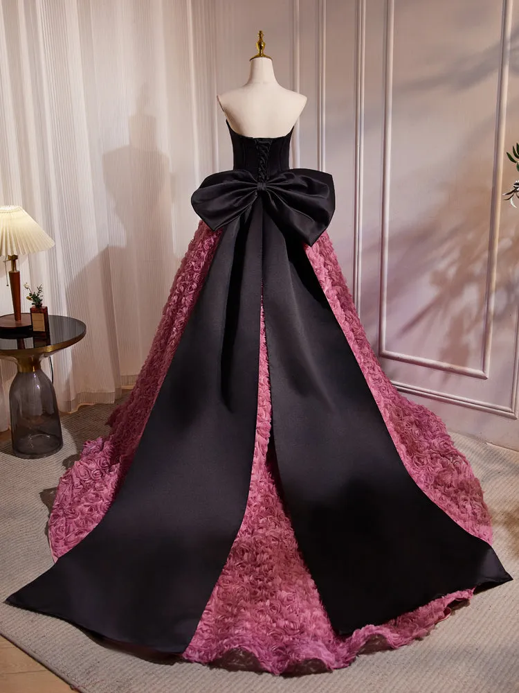 A Line Bow Tie Hepburn Style Flower Long Prom Dresses