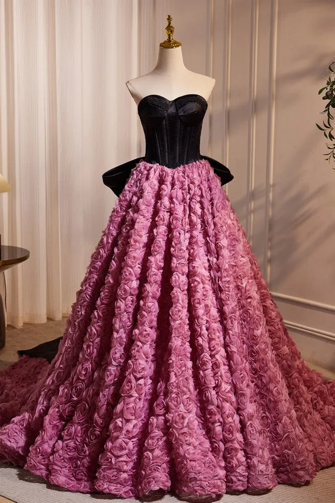A Line Bow Tie Hepburn Style Flower Long Prom Dresses