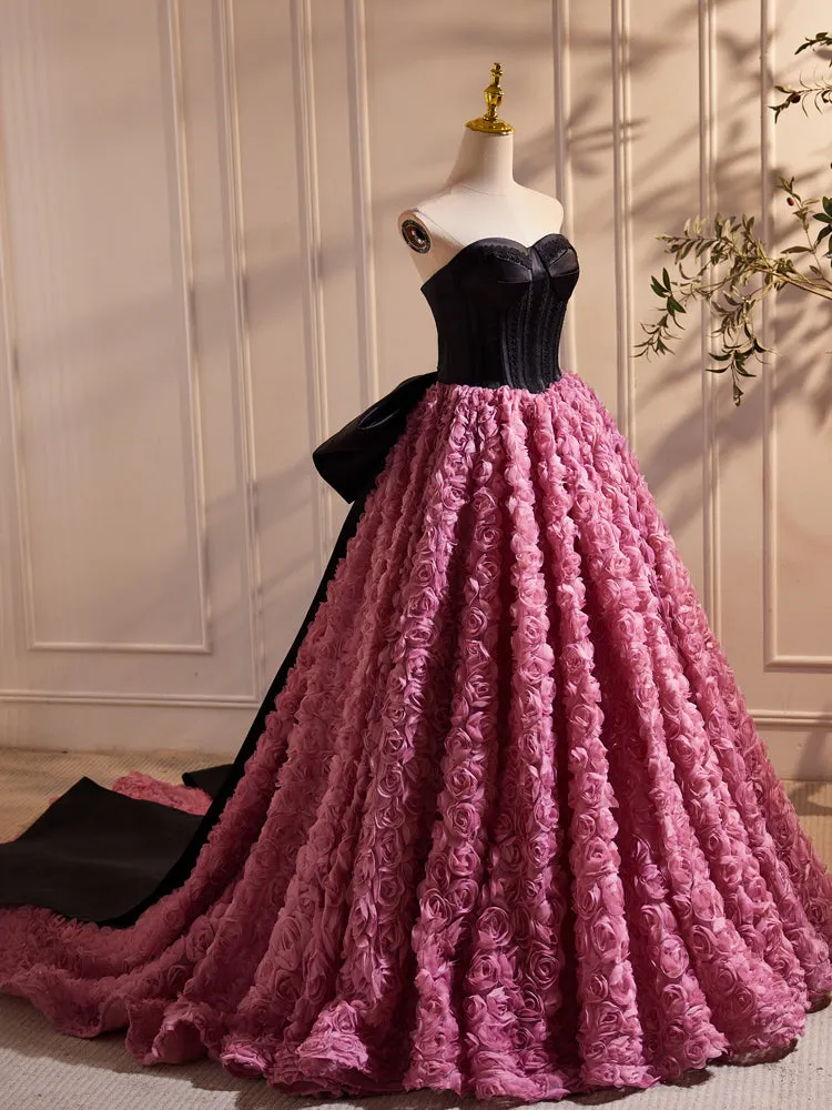 A Line Bow Tie Hepburn Style Flower Long Prom Dresses
