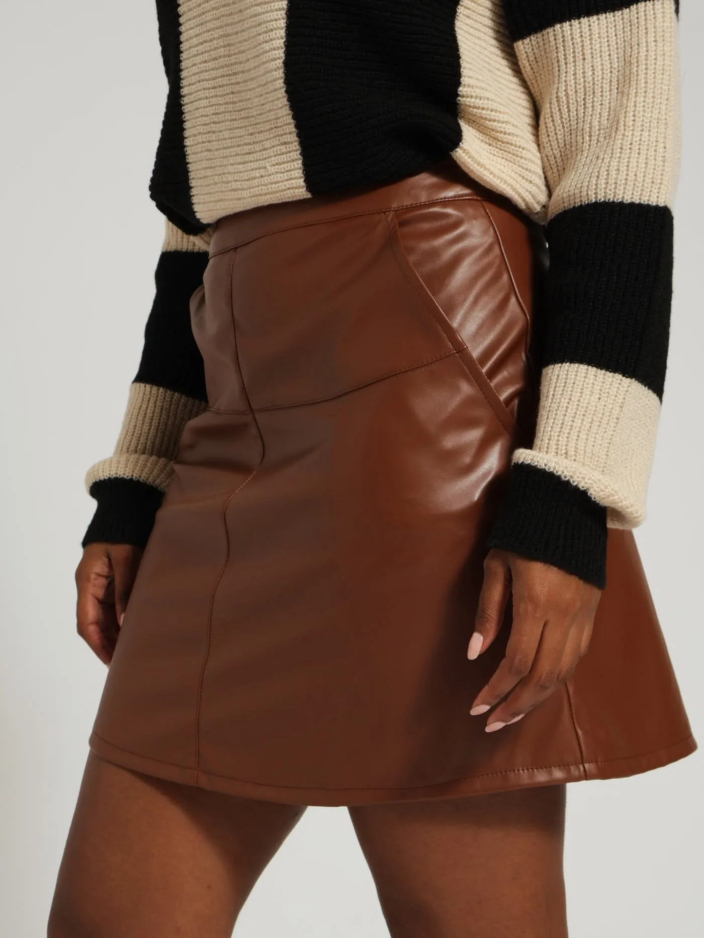 A-Line Pu Mini Skirt - Rich Cocoa
