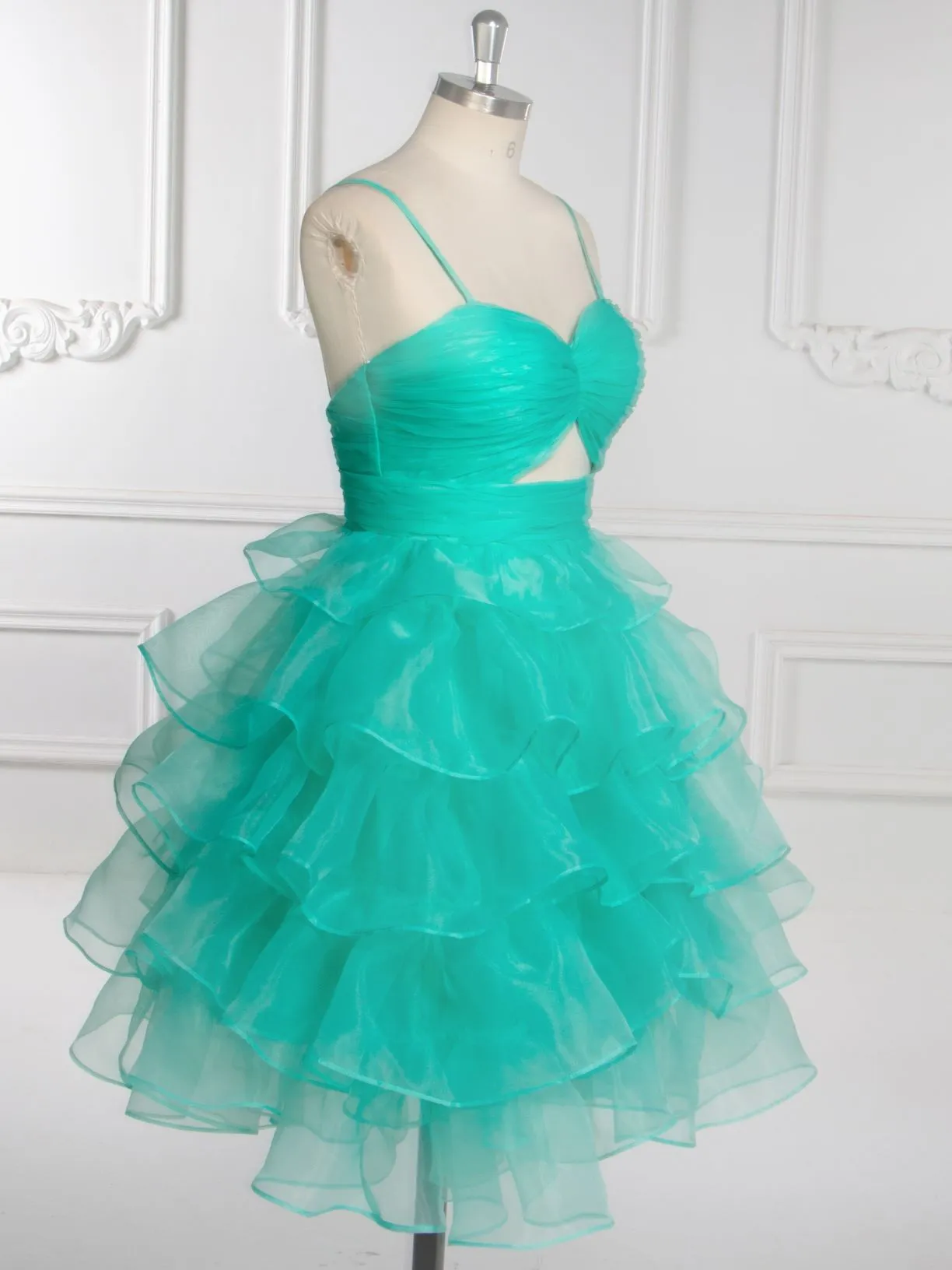 A Line Solid Color Short Midi Party Dress Elegant Tiered Ruffles Cocktail-dresses YW243153