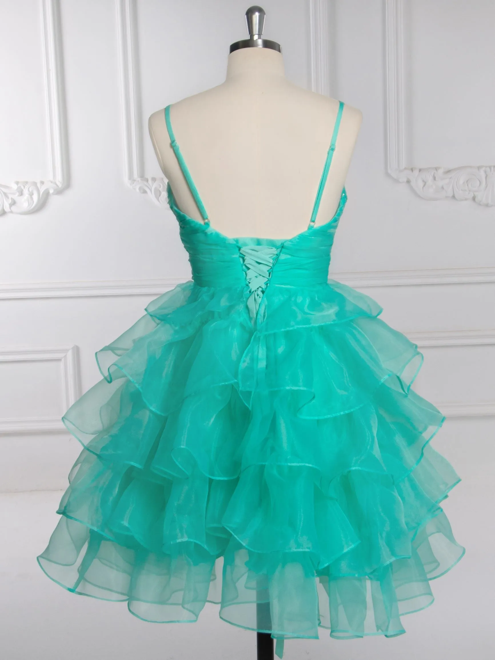 A Line Solid Color Short Midi Party Dress Elegant Tiered Ruffles Cocktail-dresses YW243153