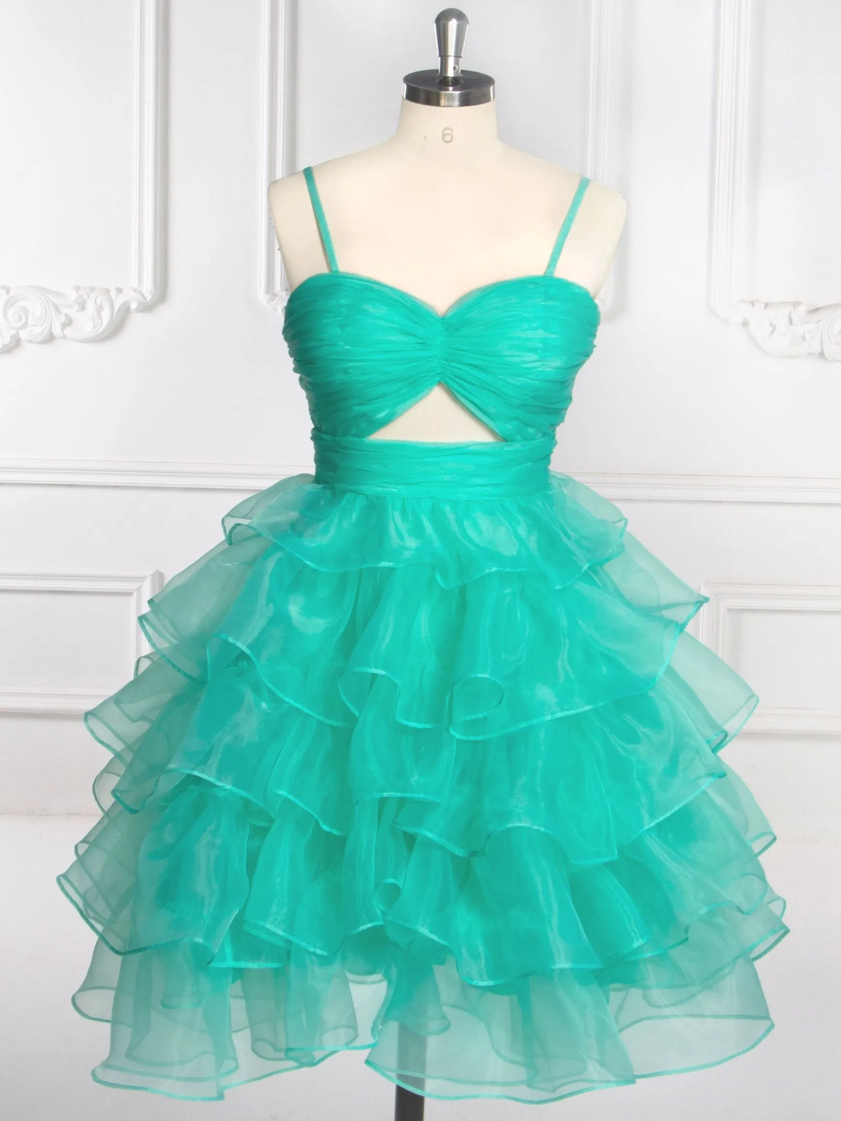 A Line Solid Color Short Midi Party Dress Elegant Tiered Ruffles Cocktail-dresses YW243153