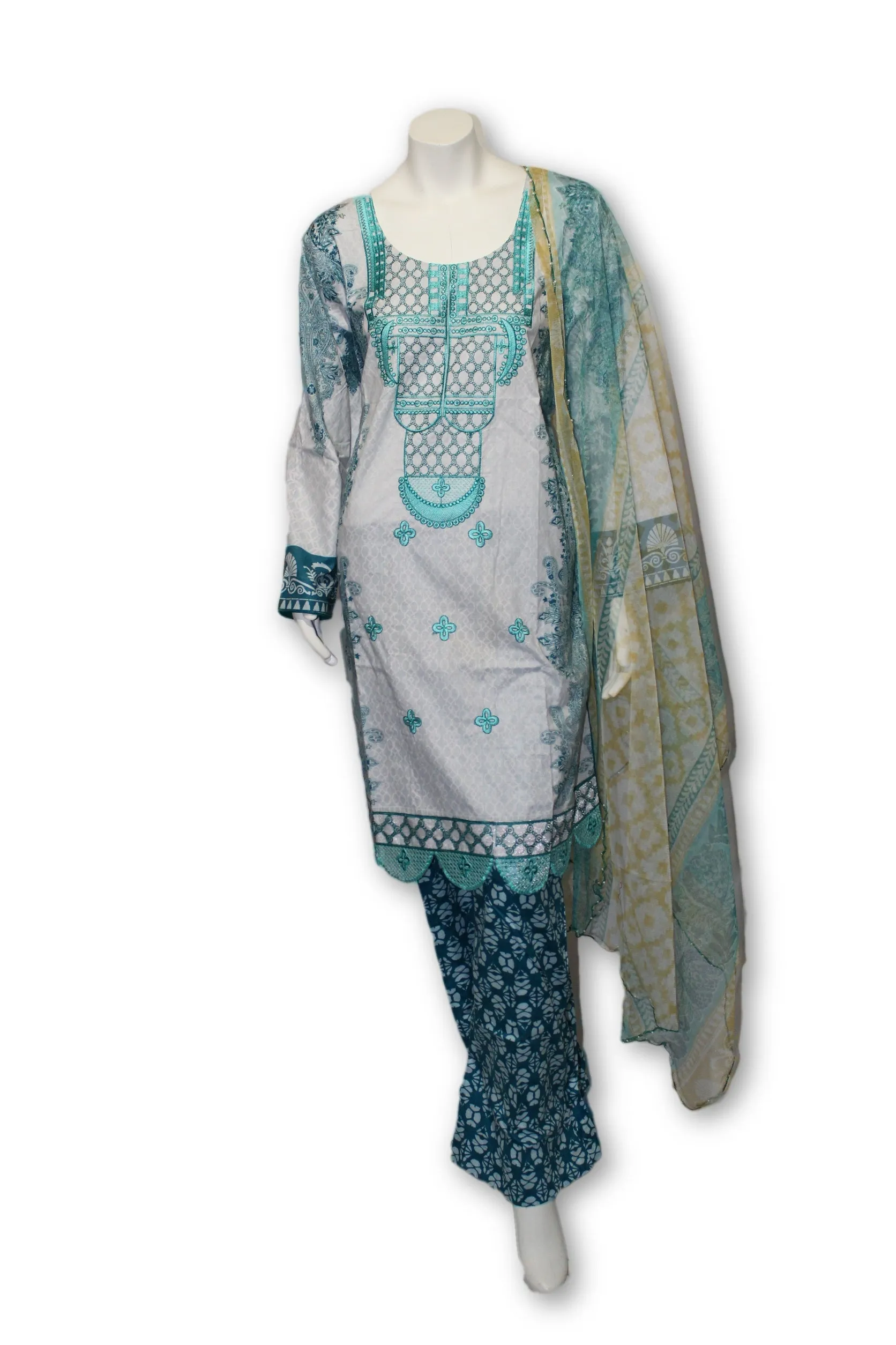 A10 Pakistani Indian Fine Design 3 Pcs Embroidered  Lawn Suit