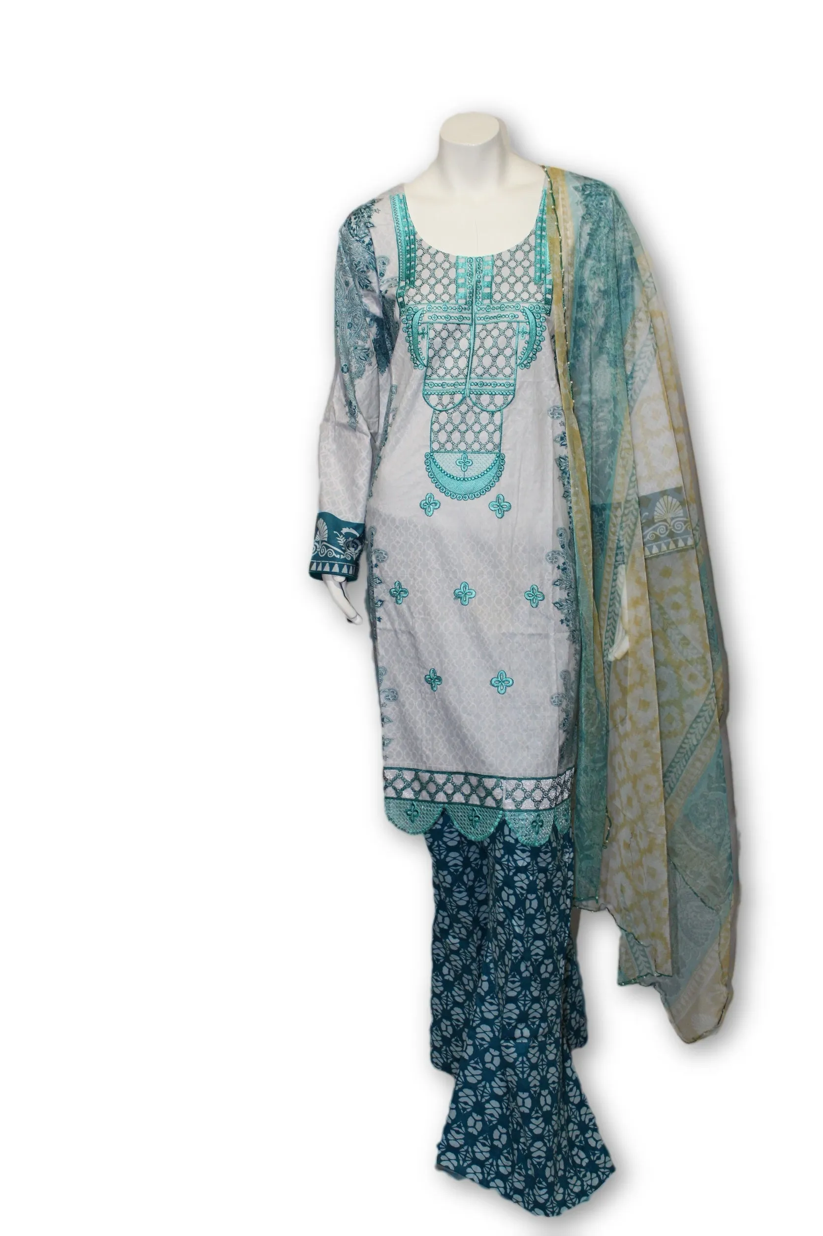 A10 Pakistani Indian Fine Design 3 Pcs Embroidered  Lawn Suit