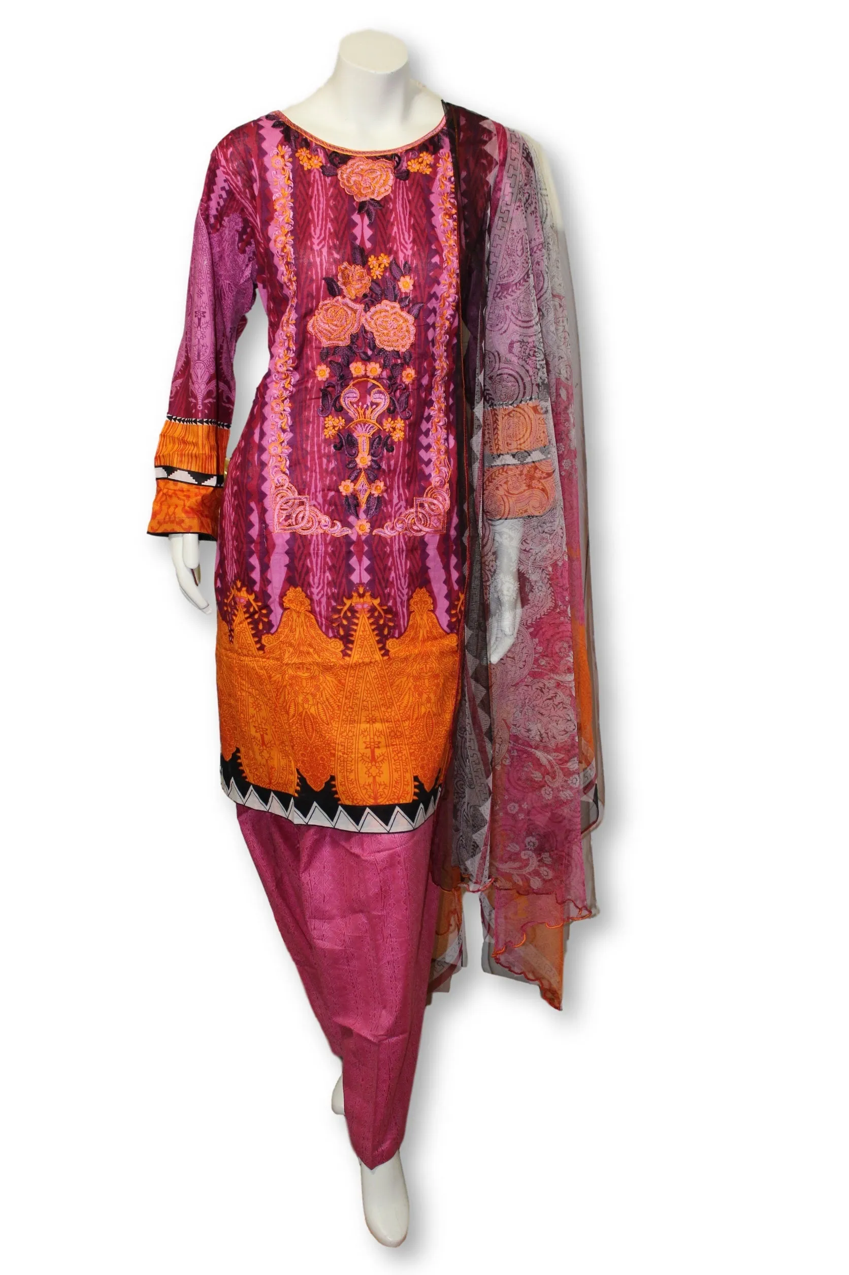 A28 Pakistani Indian Fine Design 3 Pcs Embroidered  Lawn Suit