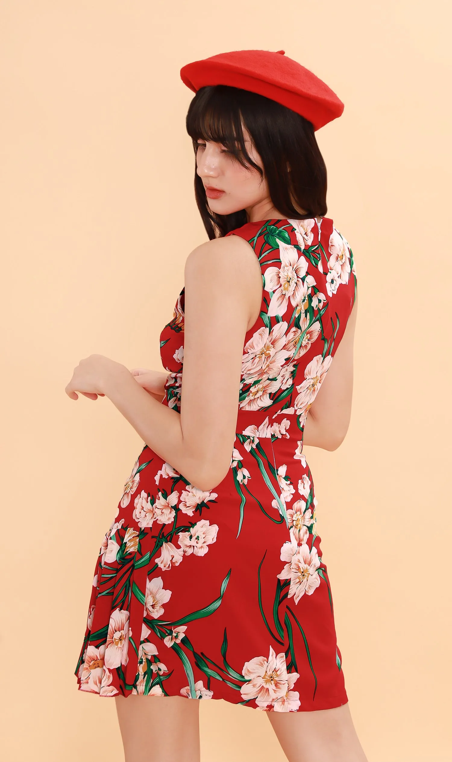 ADA Pleated-Hem Mini Dress (Red)