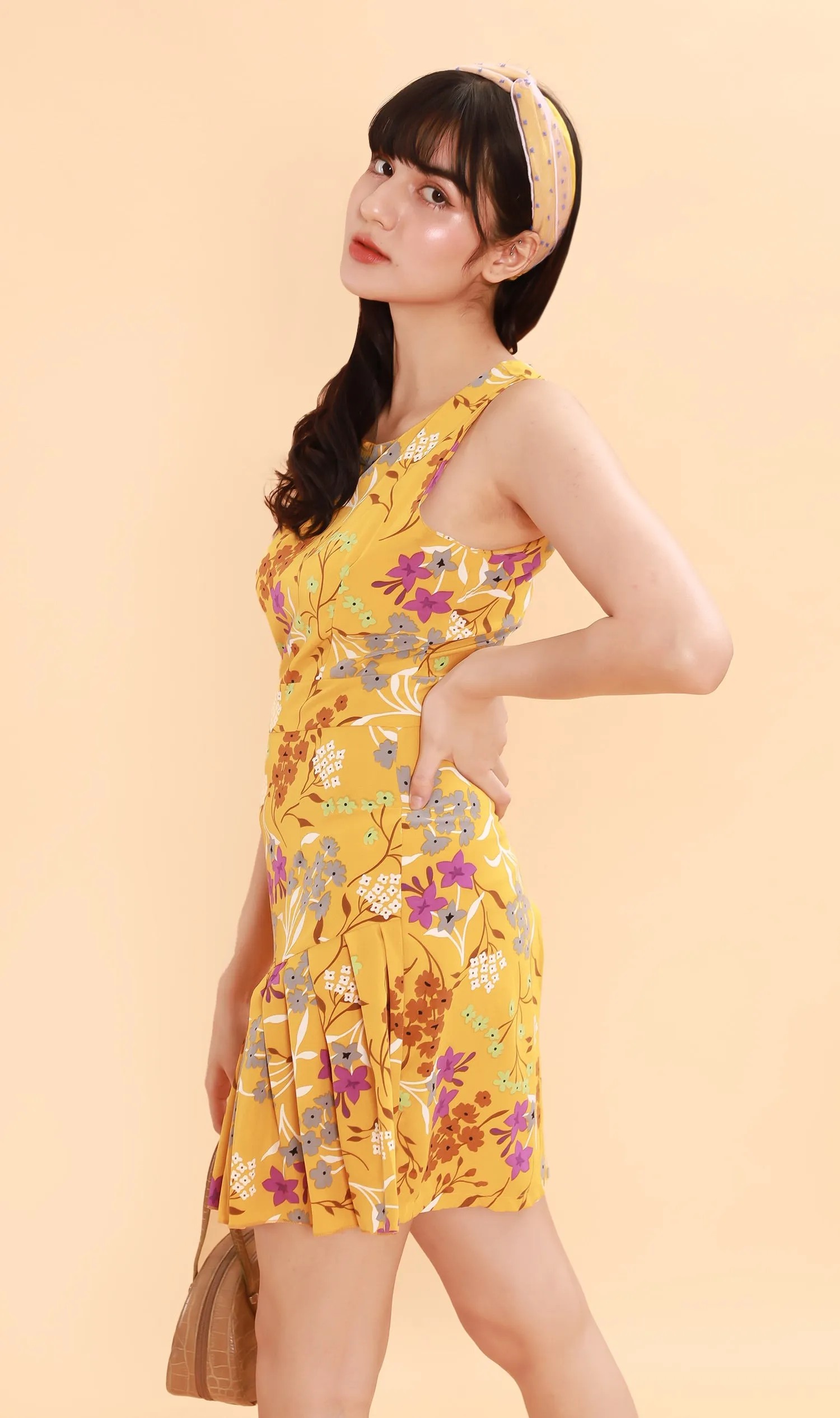ADA Pleated-Hem Mini Dress (Yellow)
