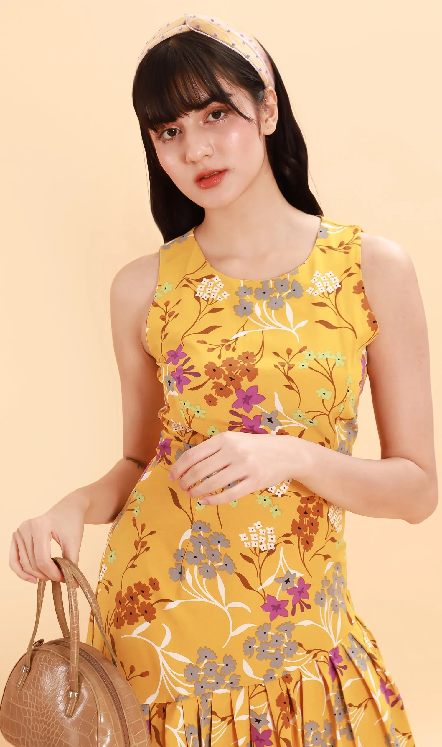 ADA Pleated-Hem Mini Dress (Yellow)