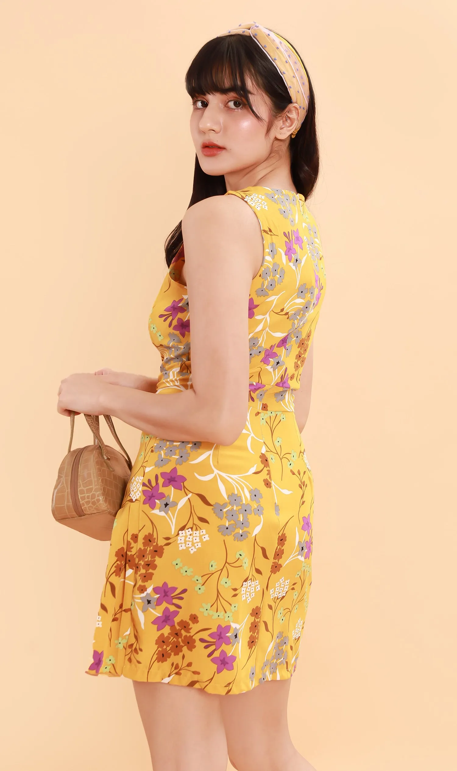ADA Pleated-Hem Mini Dress (Yellow)