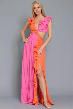 Adelita Sleeveless Cut-Out Color-block Maxi Dress