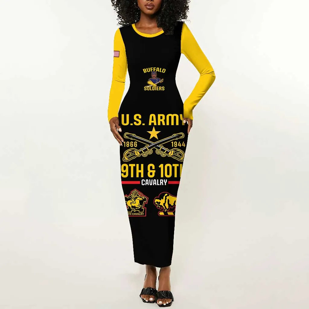 Afro-Americans Buffalo Soldiers Long Sleeve Bodycon Dress 9th and 10th Cavalry Regiment LT15