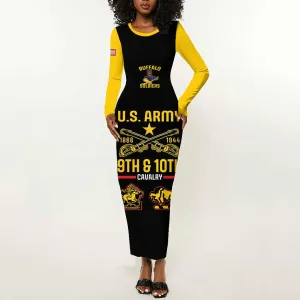 Afro-Americans Buffalo Soldiers Long Sleeve Bodycon Dress 9th and 10th Cavalry Regiment LT15