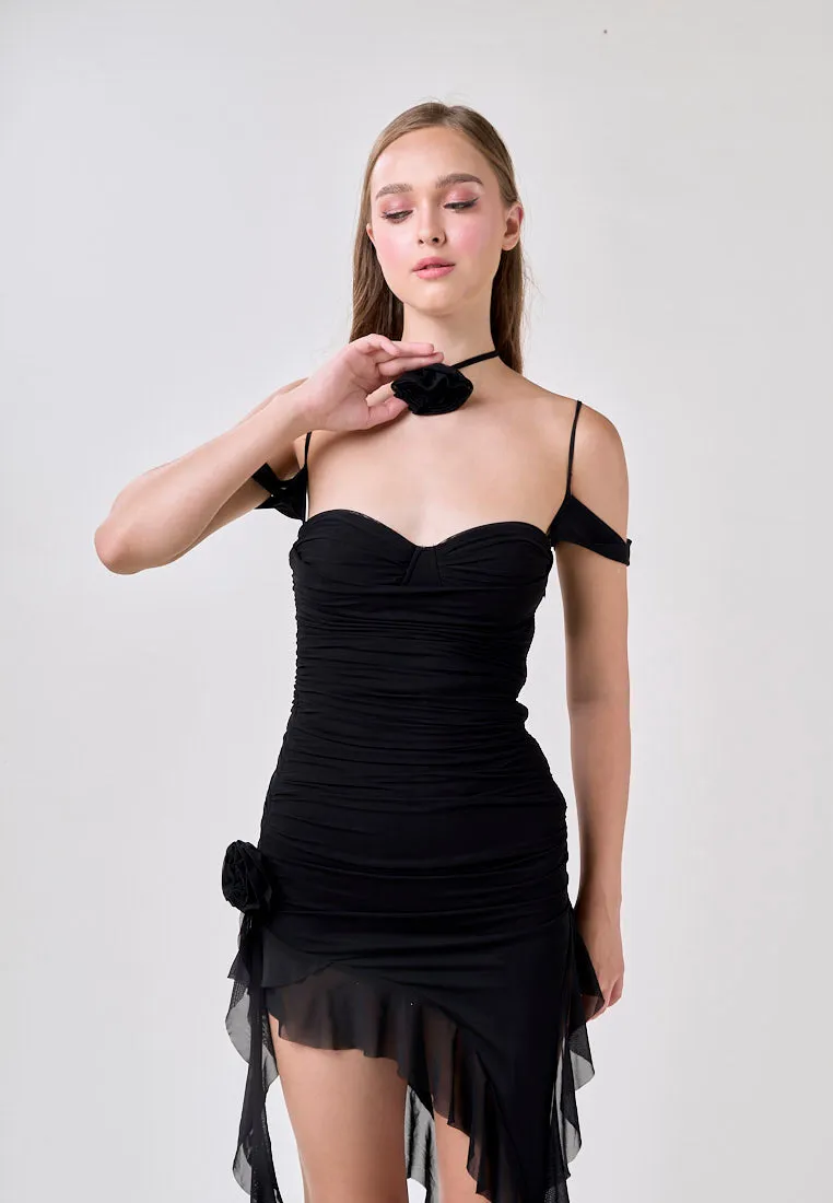 Ailany Black Sleeveless Asymmetrical Ruffled Mini Dress