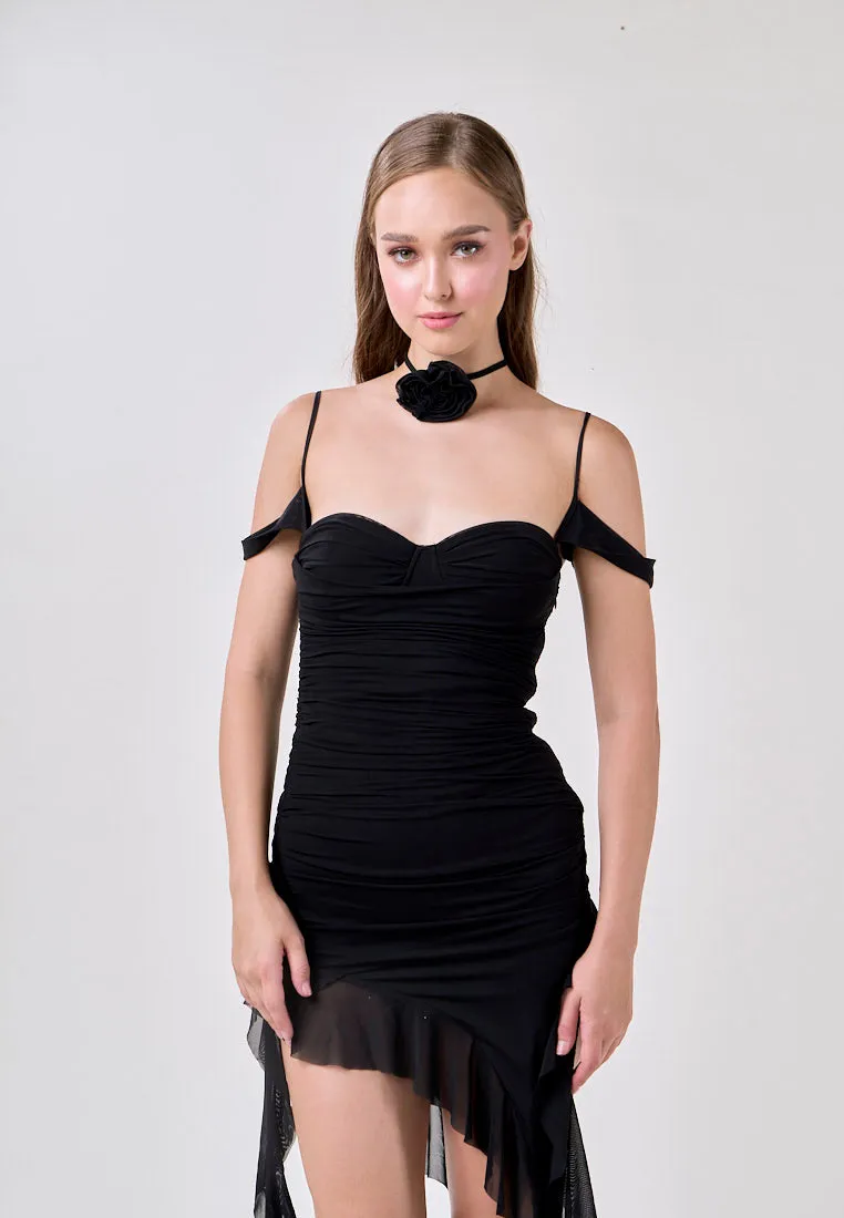 Ailany Black Sleeveless Asymmetrical Ruffled Mini Dress
