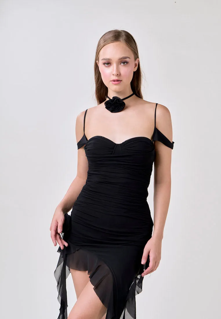 Ailany Black Sleeveless Asymmetrical Ruffled Mini Dress