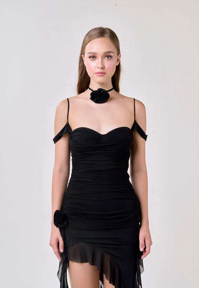 Ailany Black Sleeveless Asymmetrical Ruffled Mini Dress