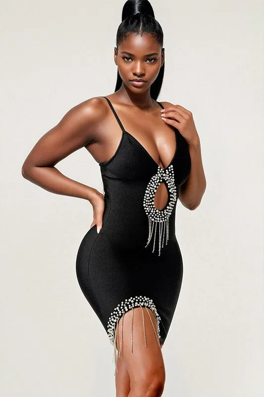 All Class- Black Bodycon Dress with Sequin Accents