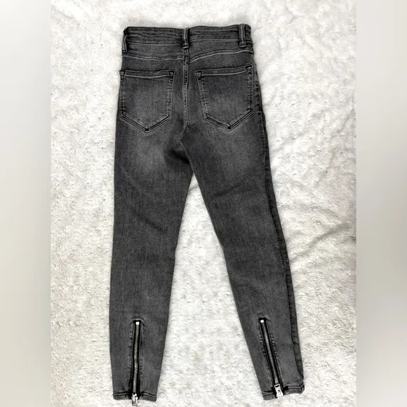 All Saints Miller Mid-Rise Skinny Jeans Vintage Black Gray Zipper Ankle Jean