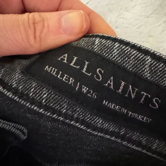 All Saints Miller Mid-Rise Skinny Jeans Vintage Black Gray Zipper Ankle Jean