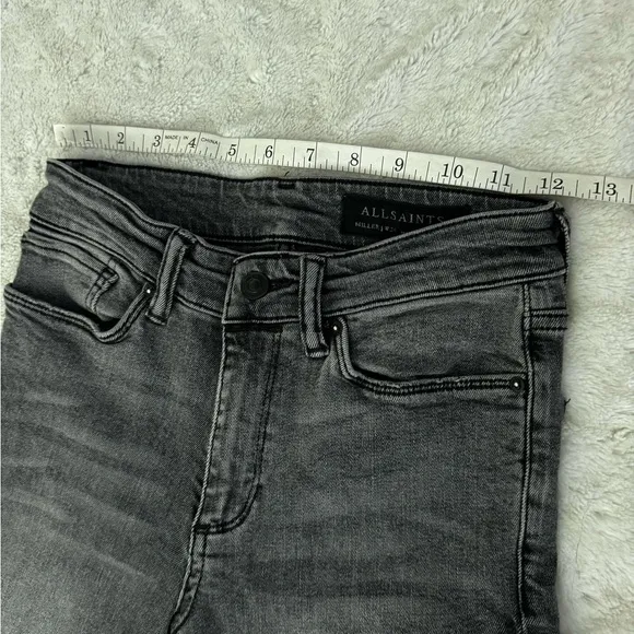 All Saints Miller Mid-Rise Skinny Jeans Vintage Black Gray Zipper Ankle Jean