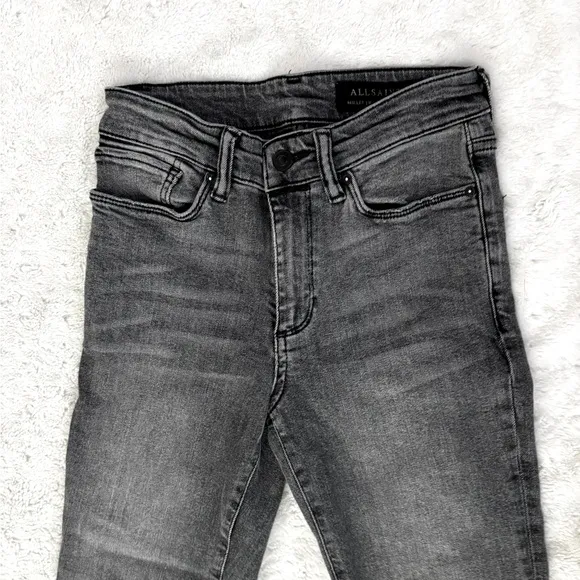 All Saints Miller Mid-Rise Skinny Jeans Vintage Black Gray Zipper Ankle Jean
