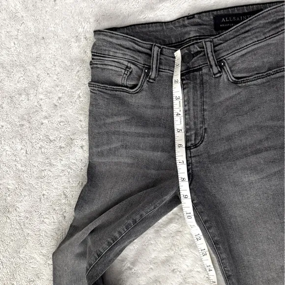 All Saints Miller Mid-Rise Skinny Jeans Vintage Black Gray Zipper Ankle Jean