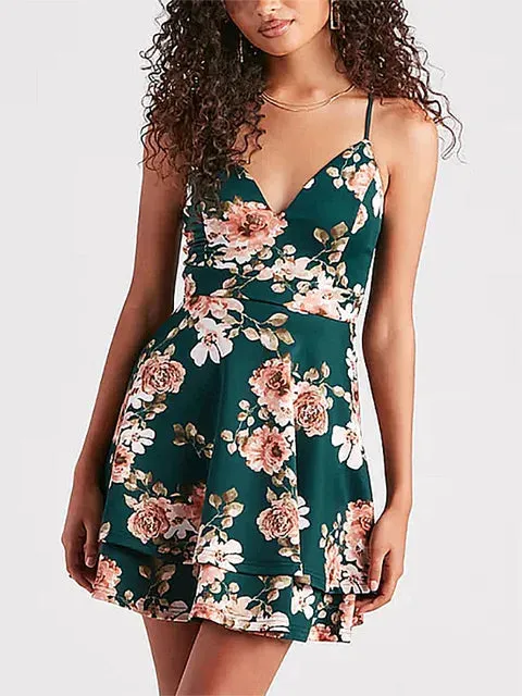 Amanie® | Green Floral Pattern Cocktail Dress