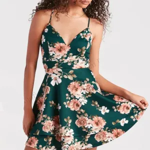 Amanie® | Green Floral Pattern Cocktail Dress