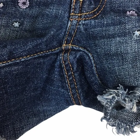 AMERICAN EAGLE Jean Shorts Denim Cut Off Floral Embroidered Festival Boho Size 2