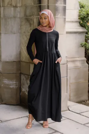 Aminah Zipper Jersey Dress - Black