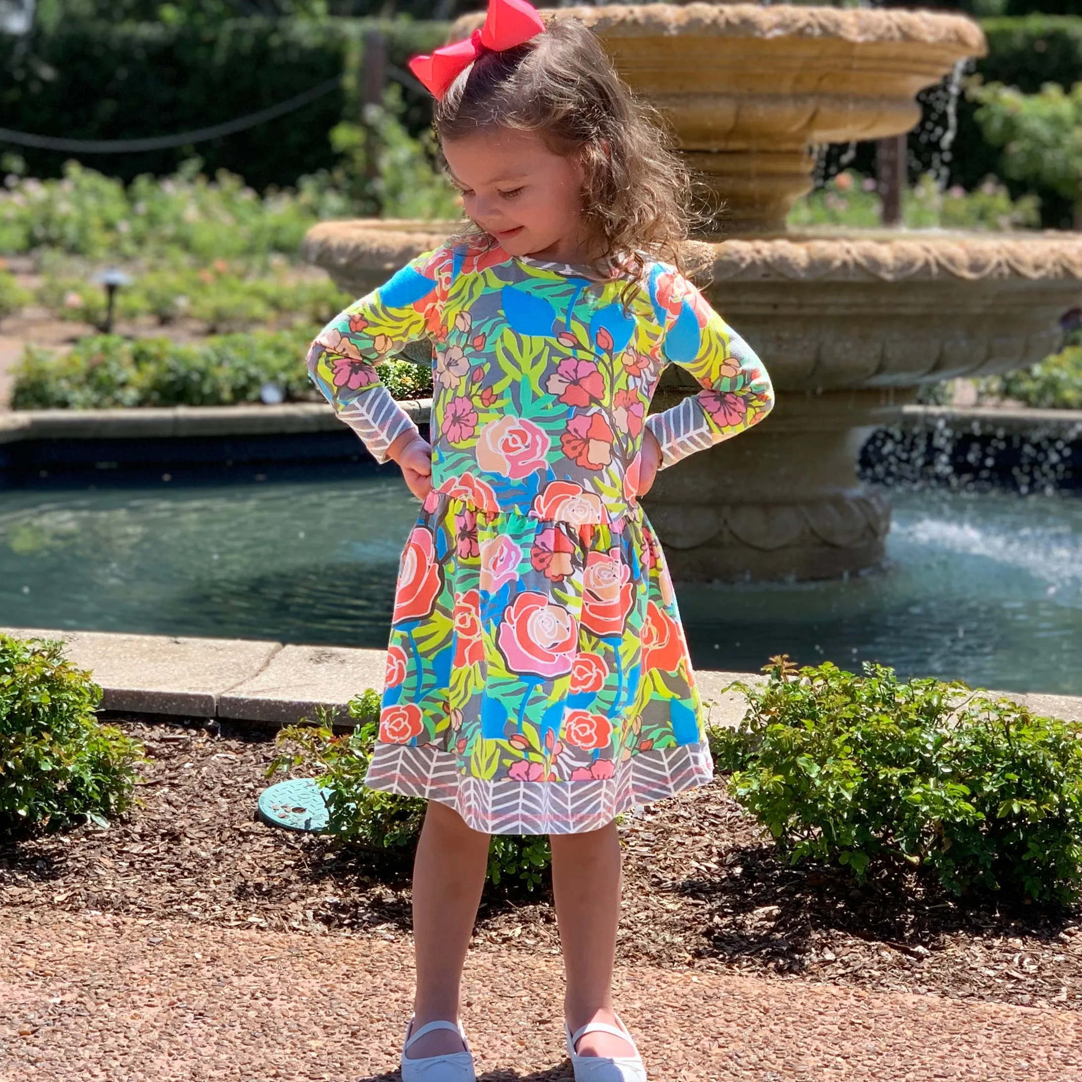 AnnLoren Baby Big Girls Boutique Floral Herringbone Soft Cotton Fall Winter Dress