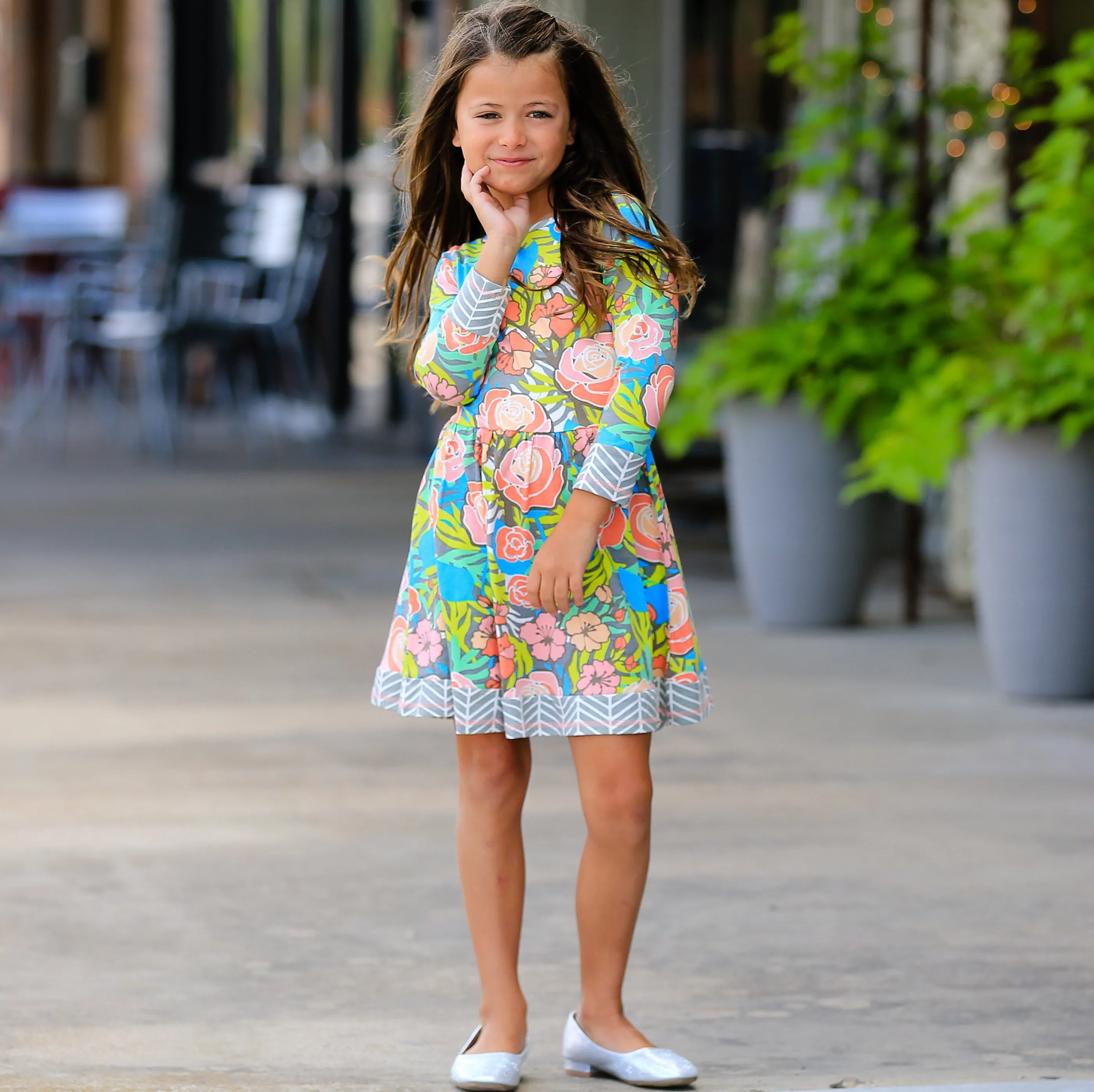 AnnLoren Baby Big Girls Boutique Floral Herringbone Soft Cotton Fall Winter Dress