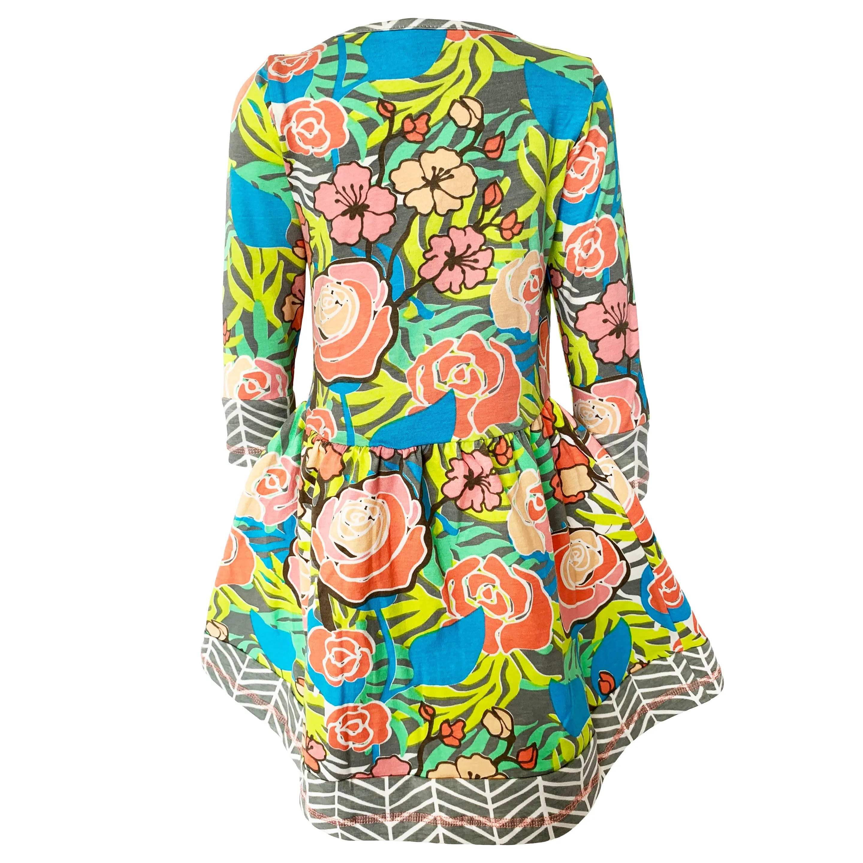 AnnLoren Baby Big Girls Boutique Floral Herringbone Soft Cotton Fall Winter Dress