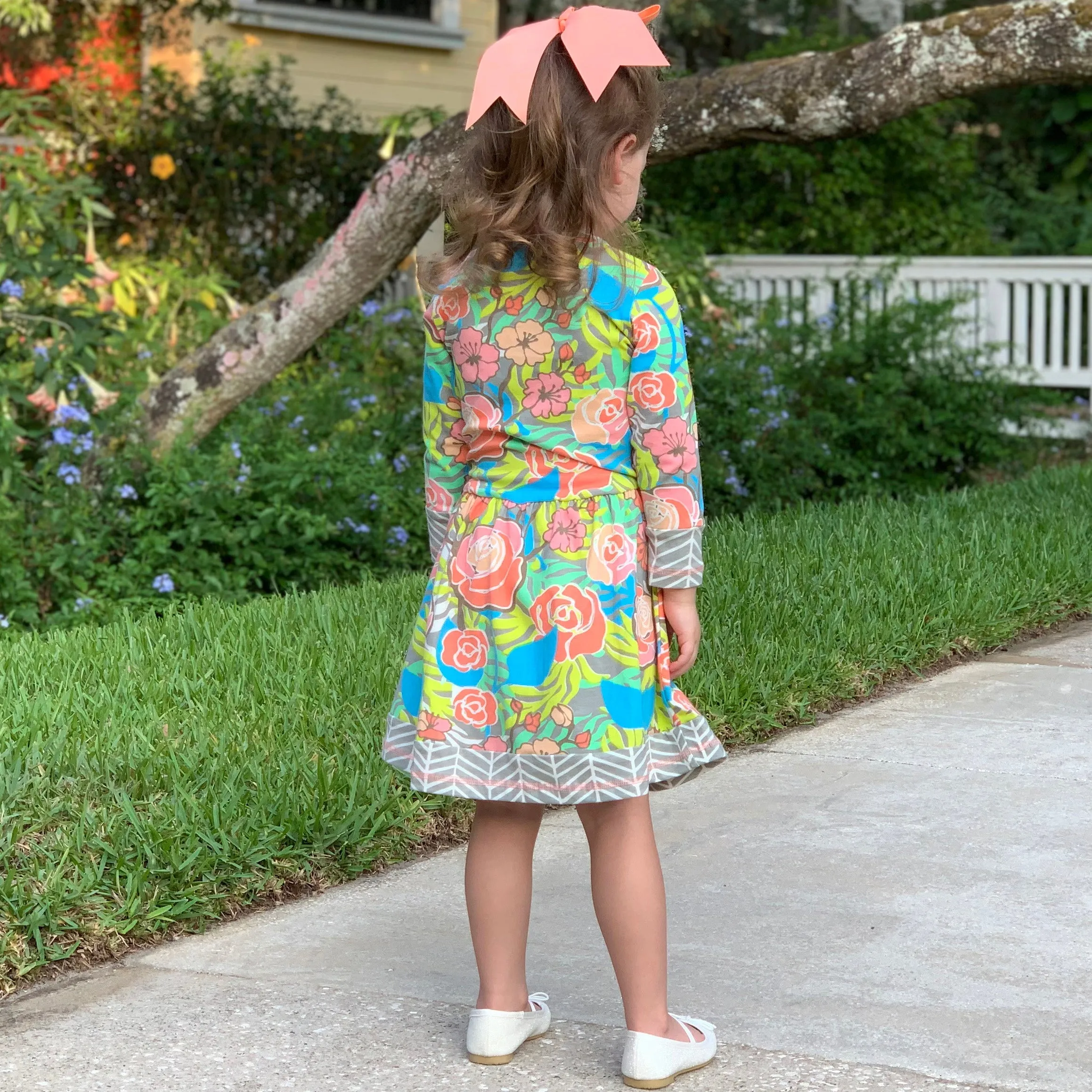 AnnLoren Baby Big Girls Boutique Floral Herringbone Soft Cotton Fall Winter Dress